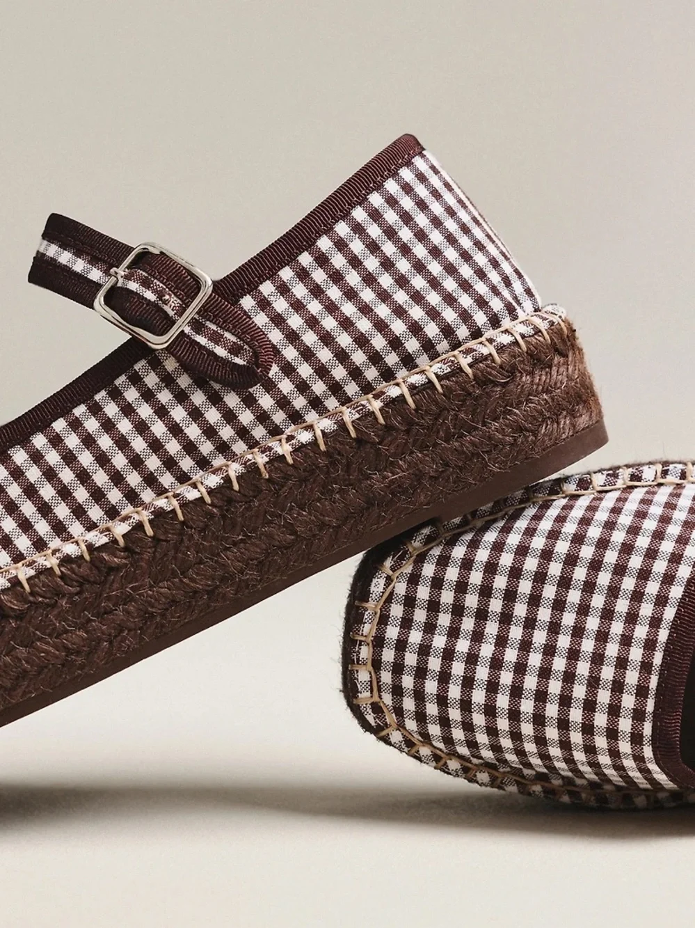 NIB Maeve Anthropologie Plaid Mary Jane Flats in Brown and Cream - Women Shoes